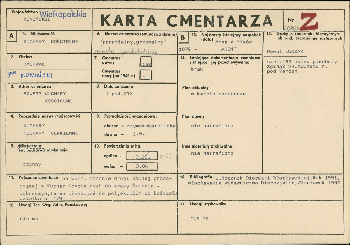 KC - Karta cmentarza, skan nr 1