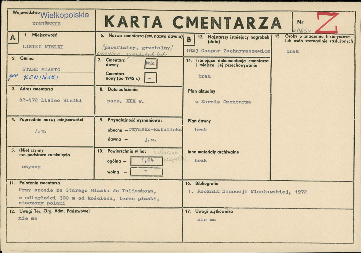 KC - Karta cmentarza, skan nr 1