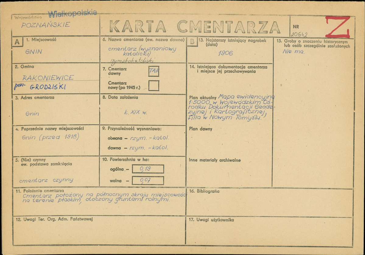 KC - Karta cmentarza, skan nr 1