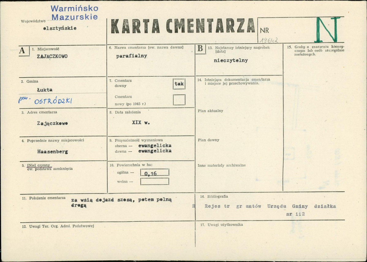 KC - Karta cmentarza, skan nr 1