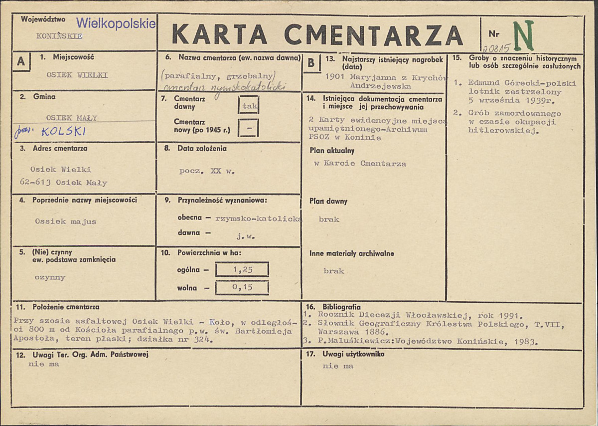 KC - Karta cmentarza, skan nr 1