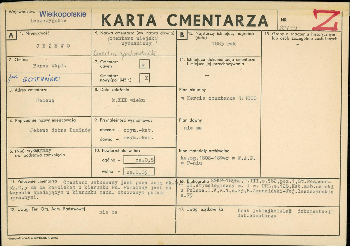 KC - Karta cmentarza, skan nr 1