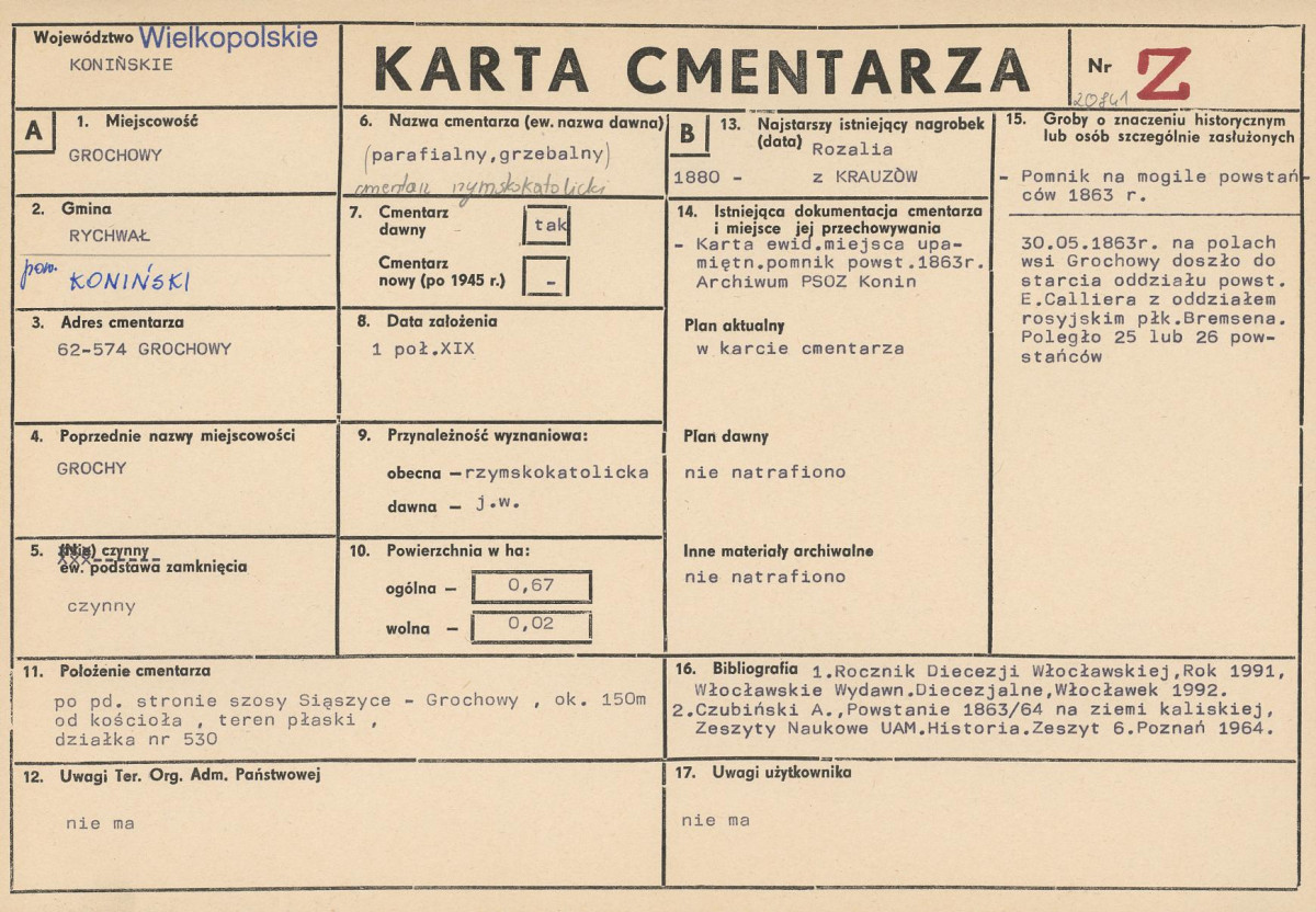 KC - Karta cmentarza, skan nr 1