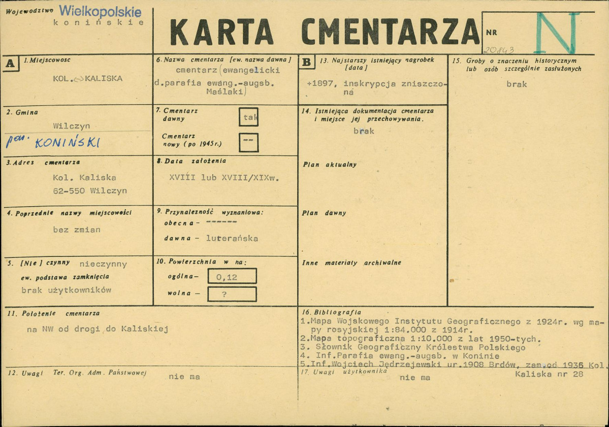 KC - Karta cmentarza, skan nr 1