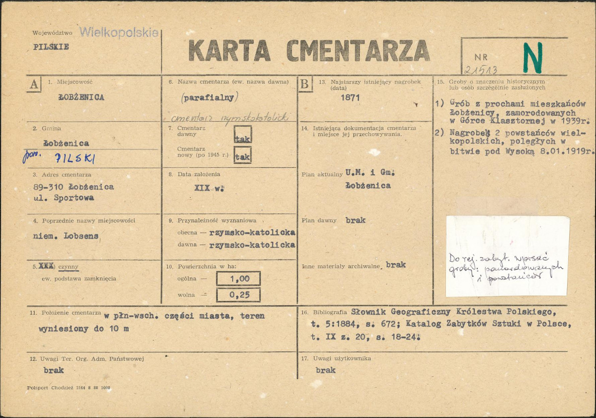 KC - Karta cmentarza, skan nr 1