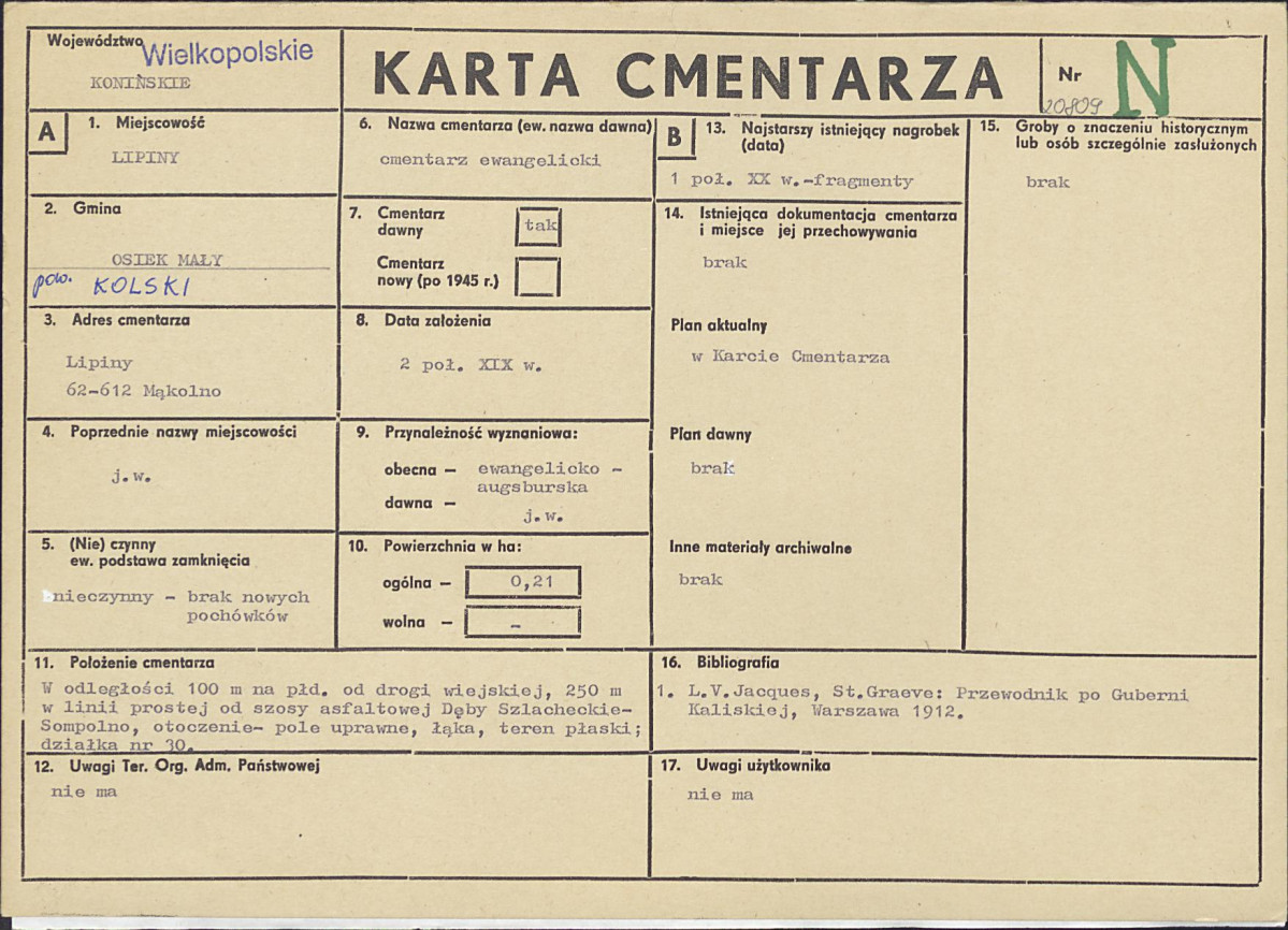 KC - Karta cmentarza, skan nr 1