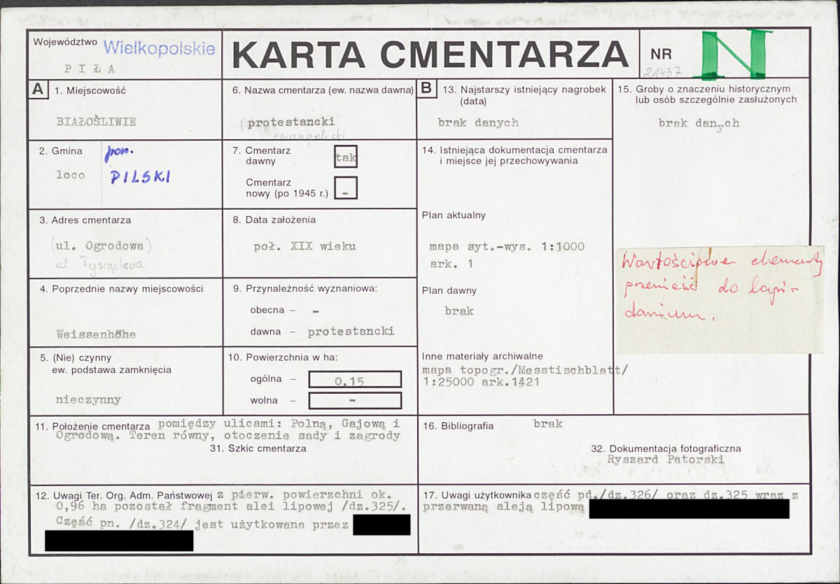 KC - Karta cmentarza, skan nr 1