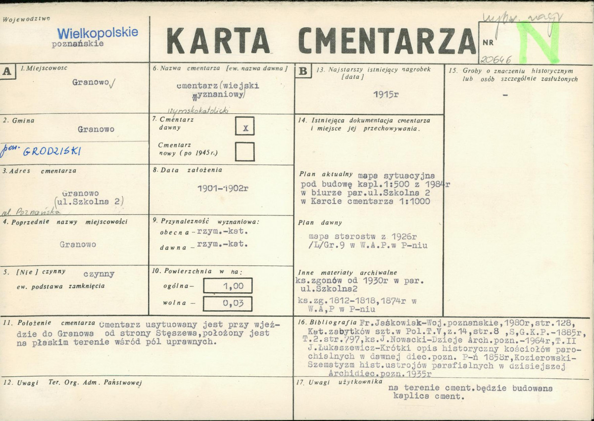 KC - Karta cmentarza, skan nr 1