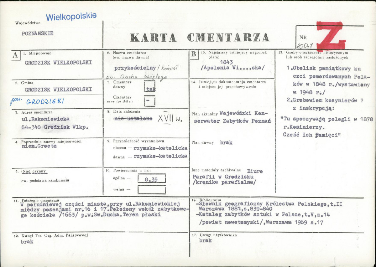KC - Karta cmentarza, skan nr 1