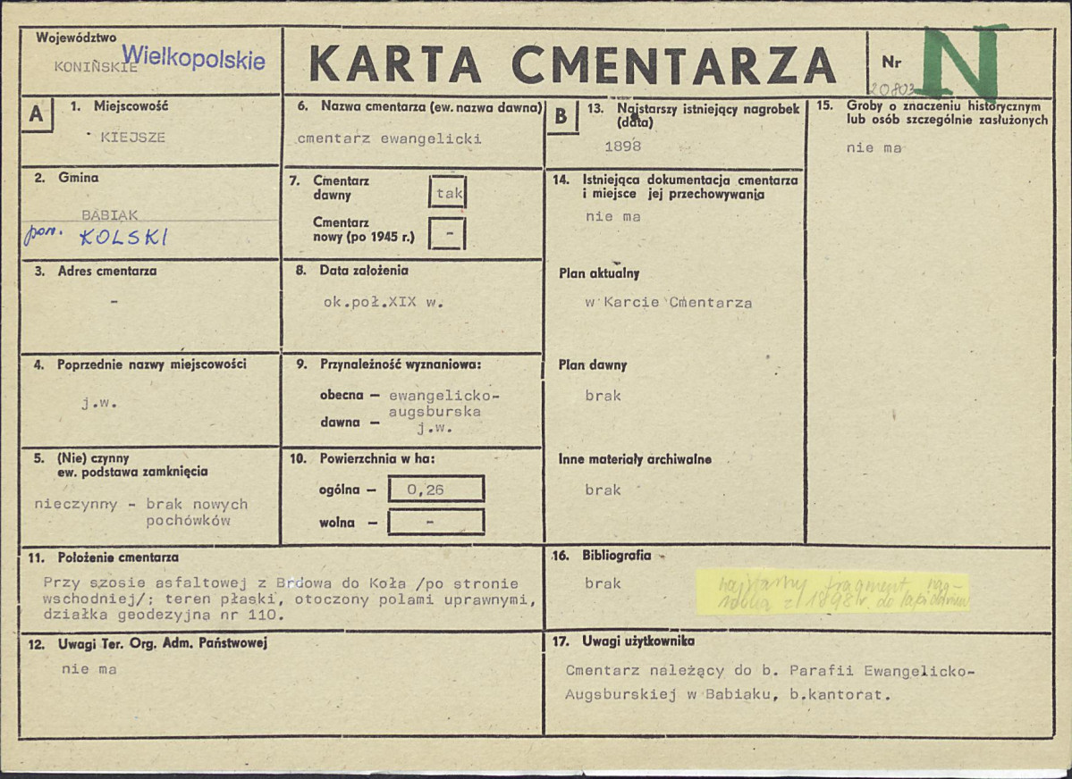 KC - Karta cmentarza, skan nr 1