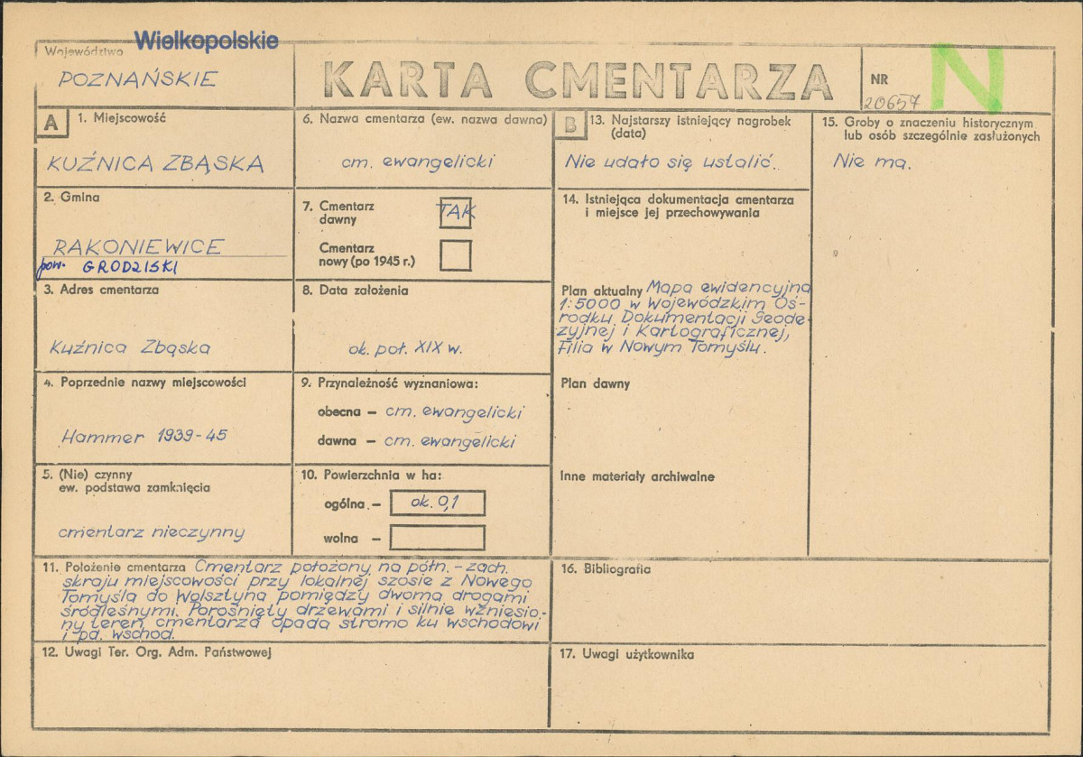 KC - Karta cmentarza, skan nr 1