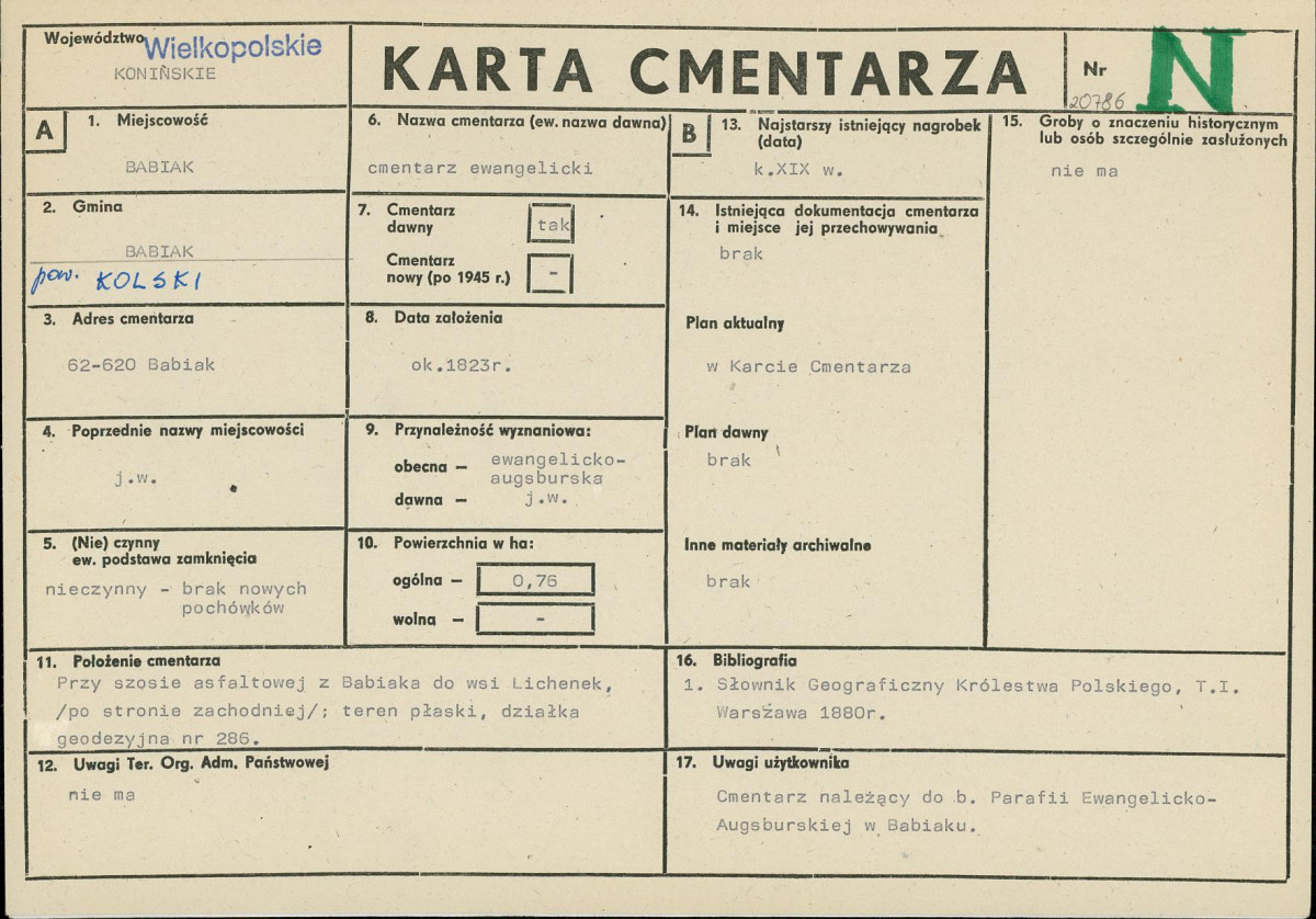 KC - Karta cmentarza, skan nr 1