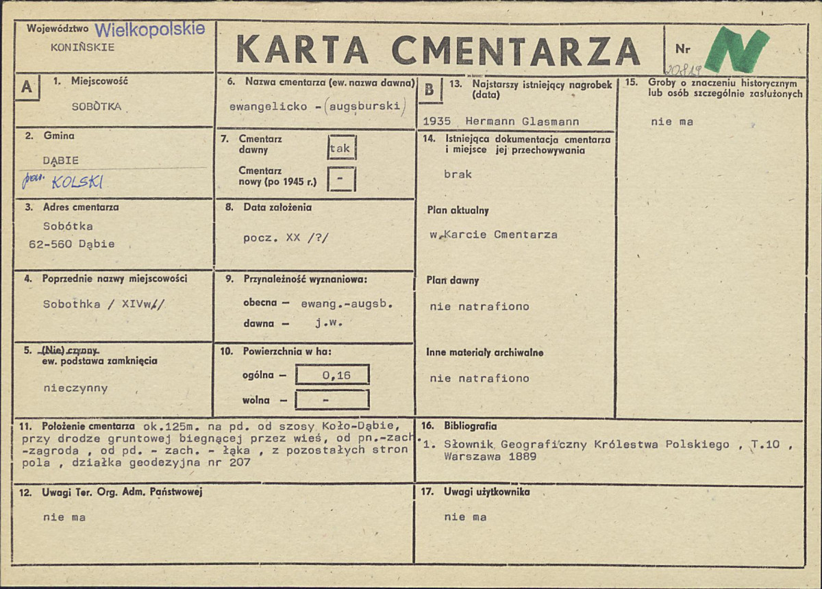 KC - Karta cmentarza, skan nr 1
