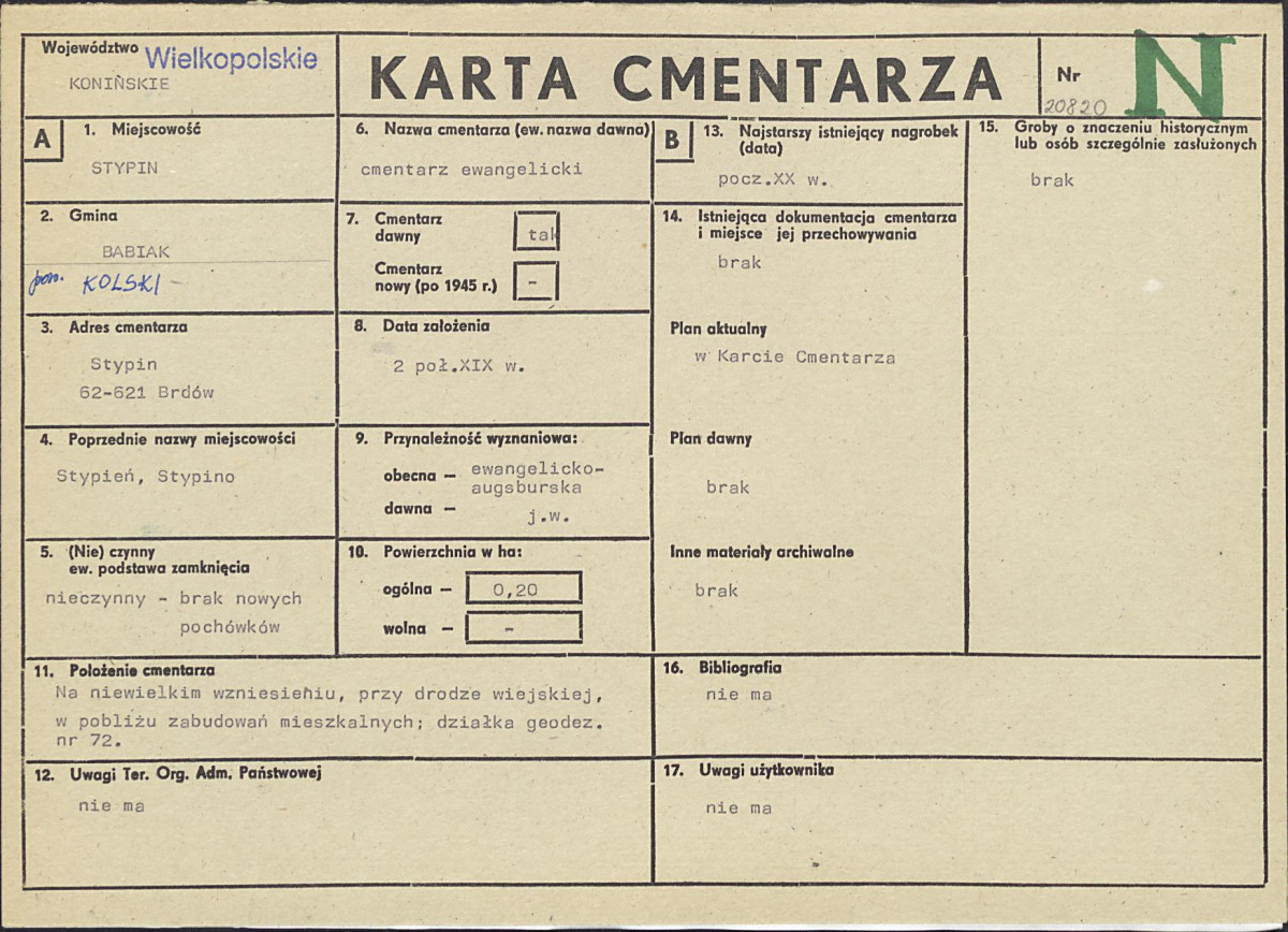 KC - Karta cmentarza, skan nr 1