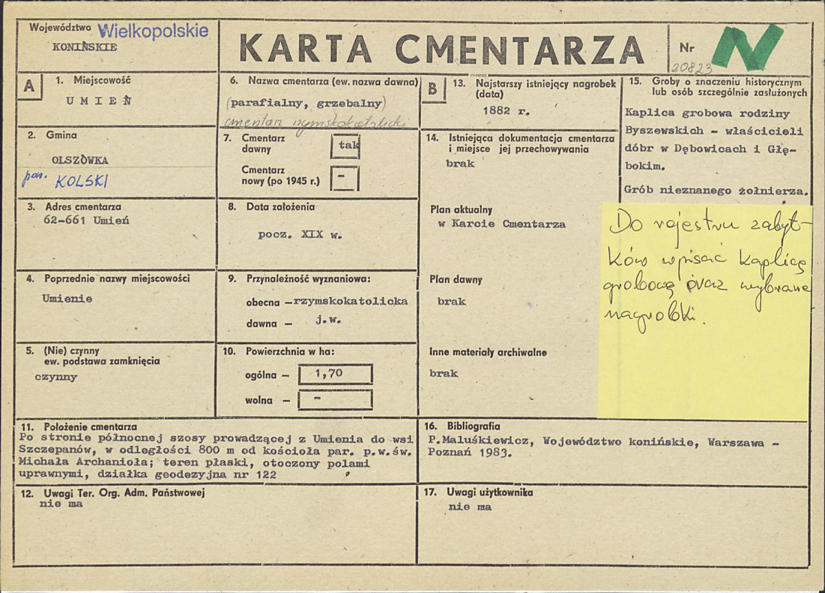KC - Karta cmentarza, skan nr 1
