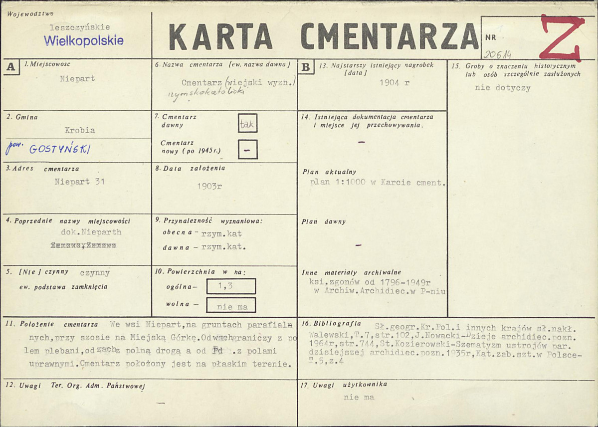 KC - Karta cmentarza, skan nr 1