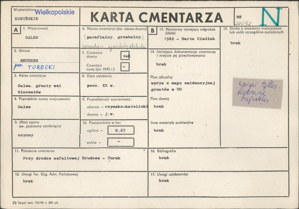 KC - Karta cmentarza, skan nr 1