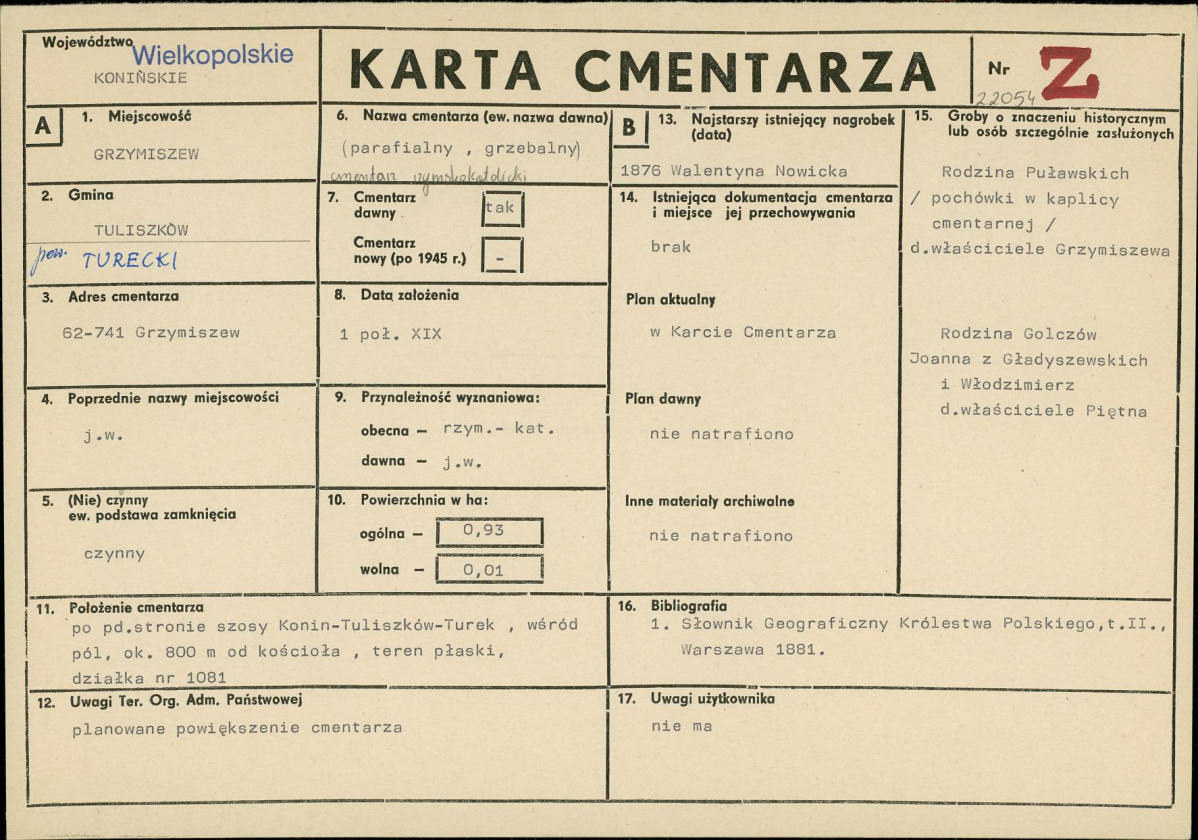 KC - Karta cmentarza, skan nr 1