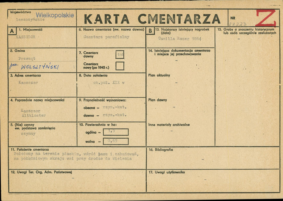 KC - Karta cmentarza, skan nr 1