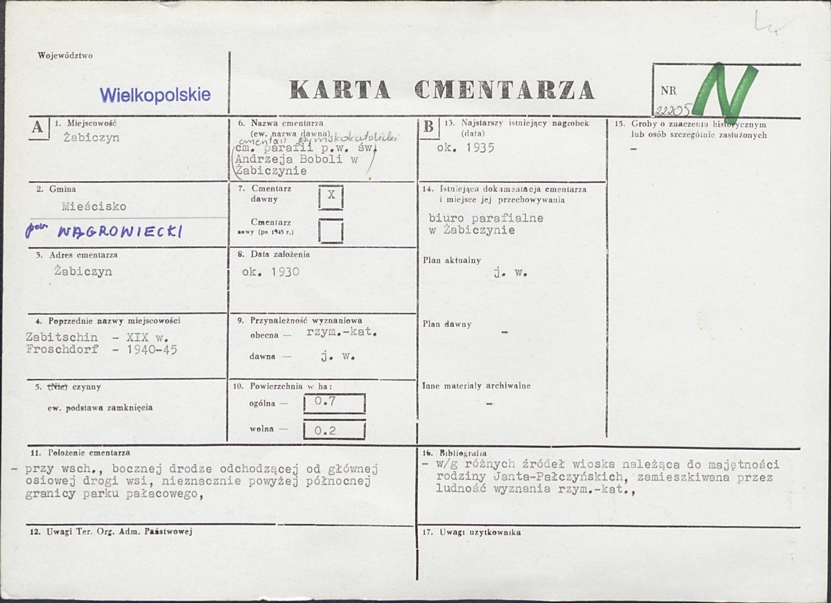 KC - Karta cmentarza, skan nr 1