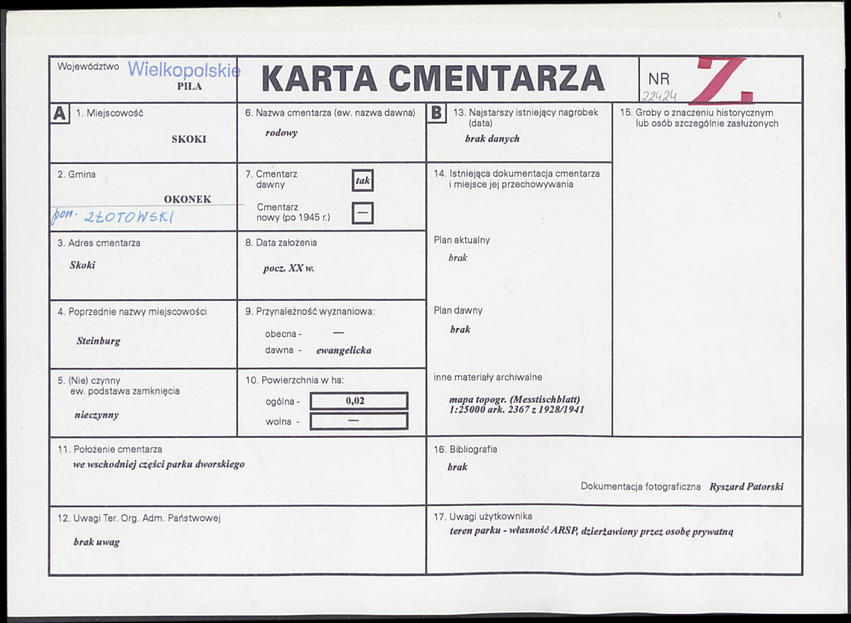 Karta cmentarza, skan nr 1