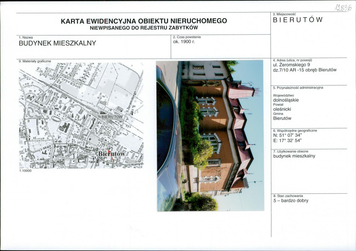 Karta obiektu niewpisanego do rejestru, skan nr 1
