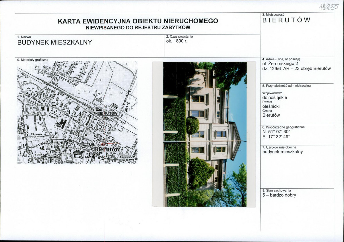 Karta obiektu niewpisanego do rejestru, skan nr 1
