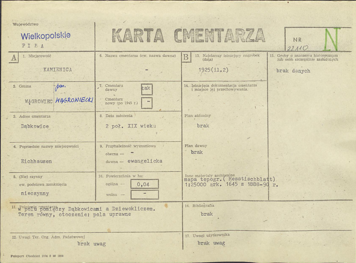 KC - Karta cmentarza, skan nr 1