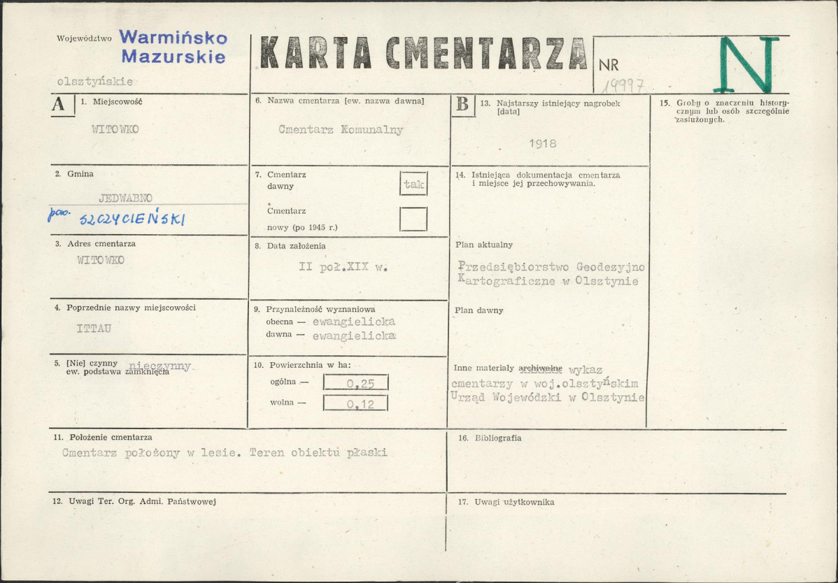 KC - Karta cmentarza, skan nr 1