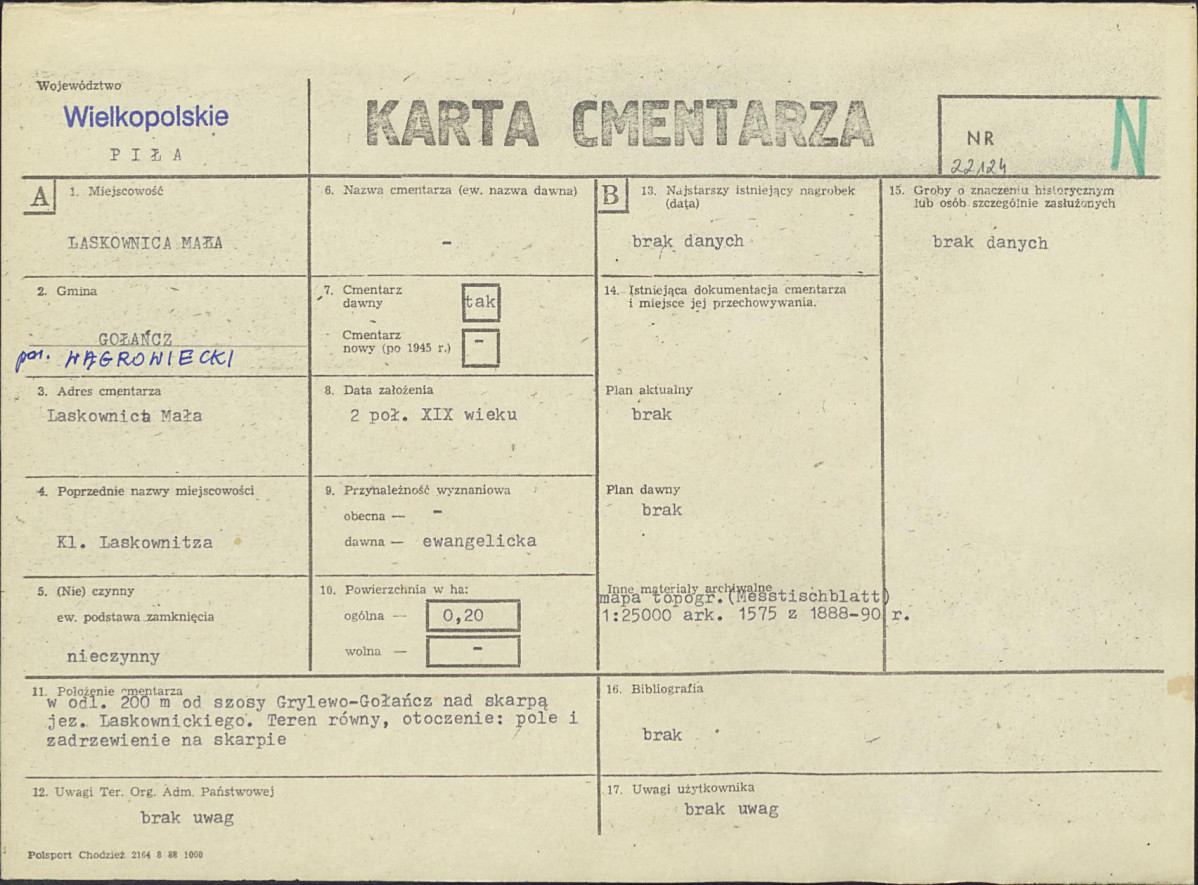 KC - Karta cmentarza, skan nr 1