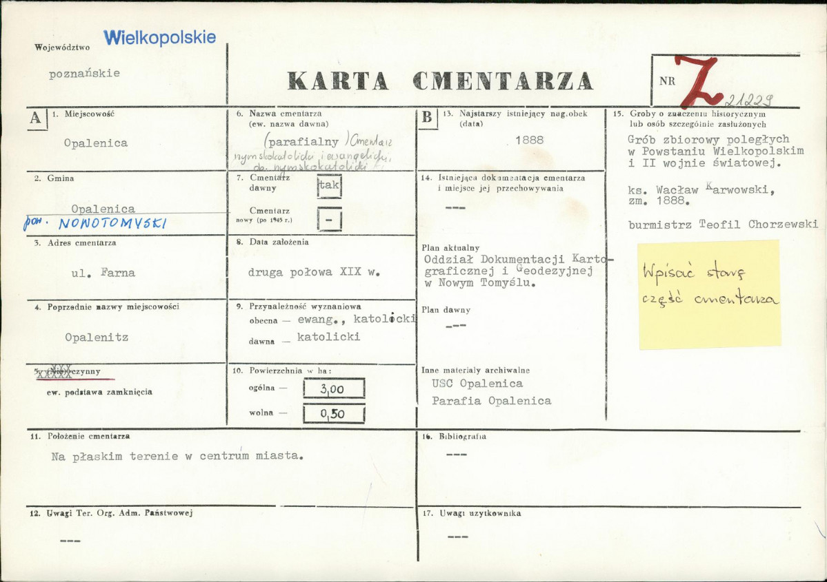 KC - Karta cmentarza, skan nr 1