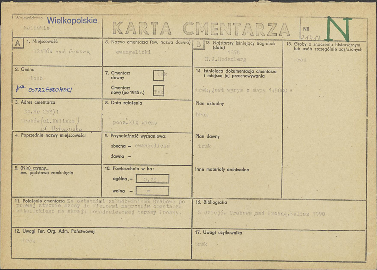 KC - Karta cmentarza, skan nr 1