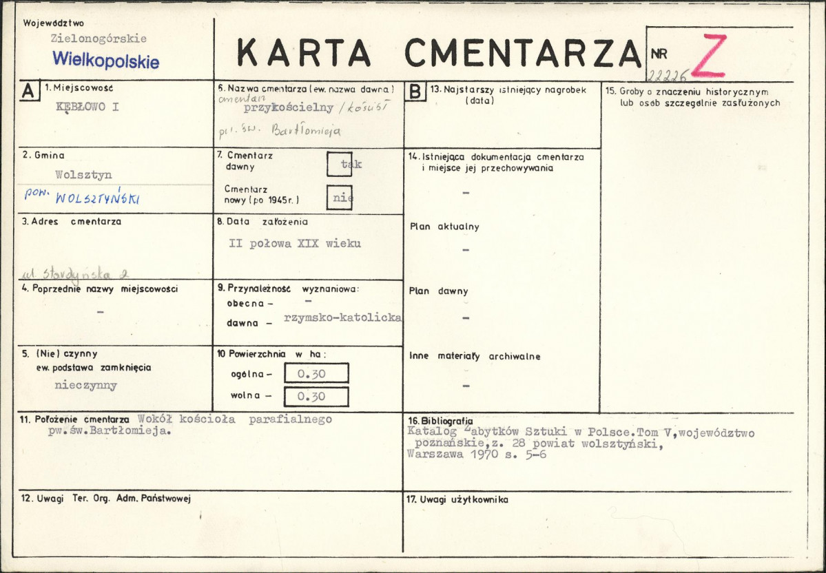 KC - Karta cmentarza, skan nr 1