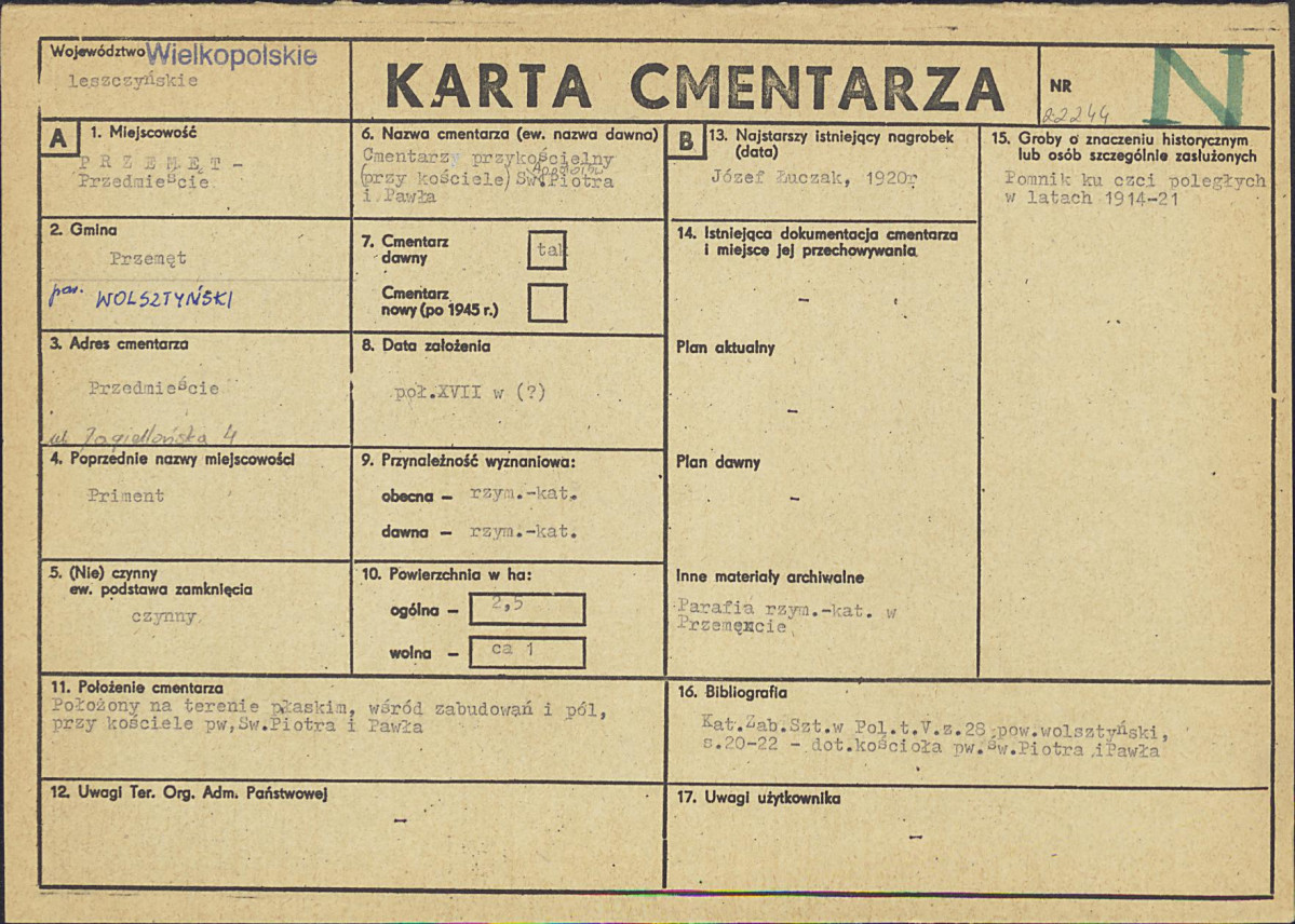 KC - Karta cmentarza, skan nr 1