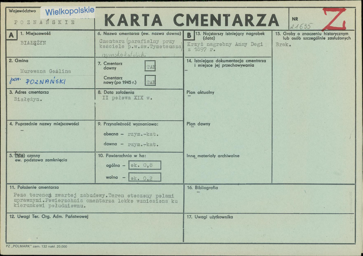 KC - Karta cmentarza, skan nr 1