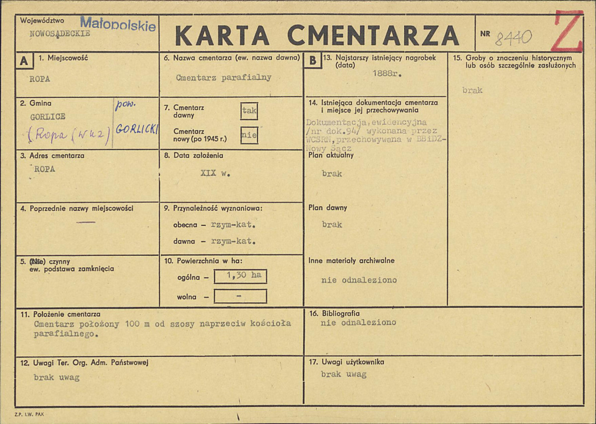 KC - Karta cmentarza, skan nr 1
