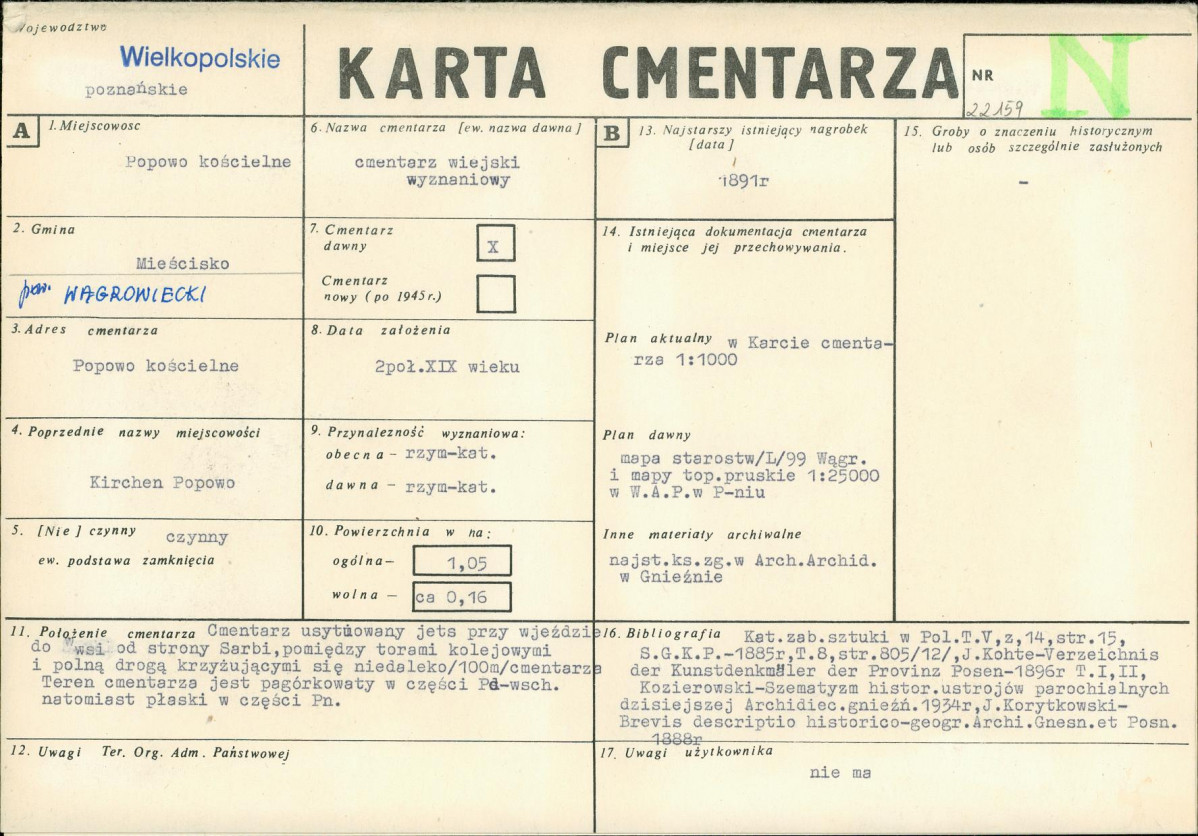 KC - Karta cmentarza, skan nr 1