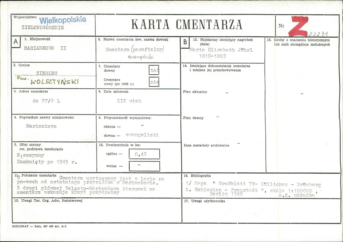 KC - Karta cmentarza, skan nr 1
