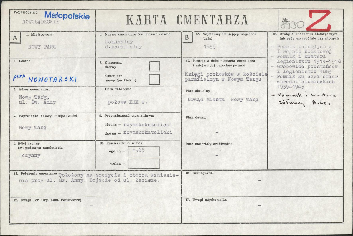 Karta cmentarza, skan nr 1