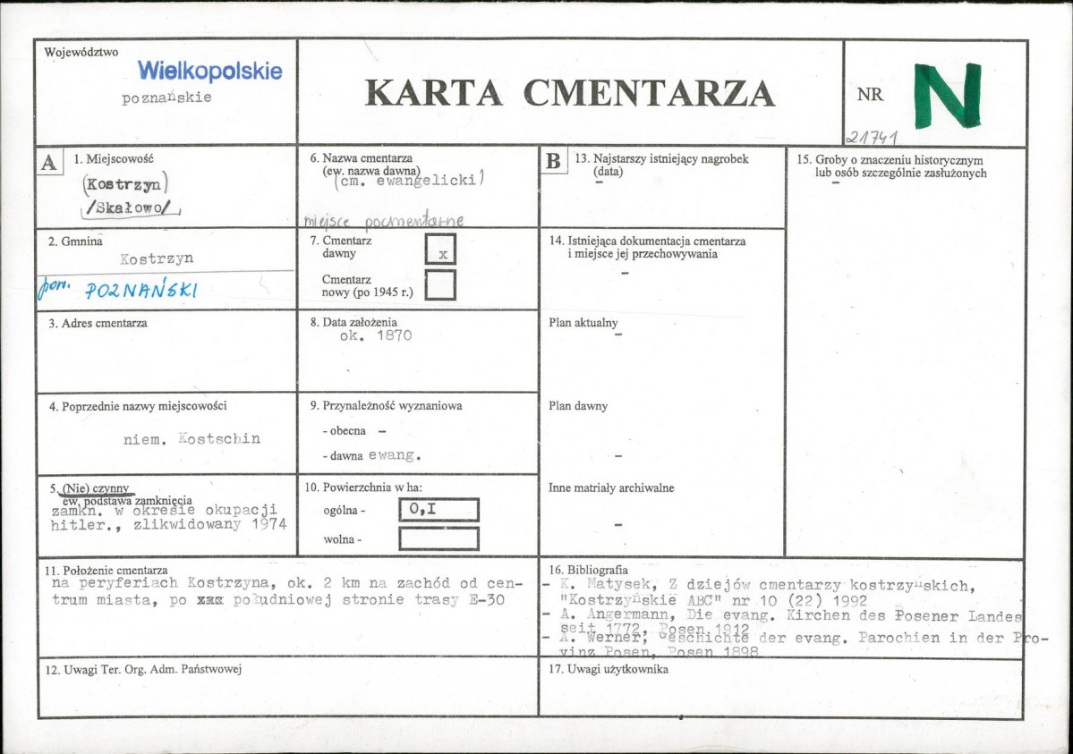 KC - Karta cmentarza, skan nr 1
