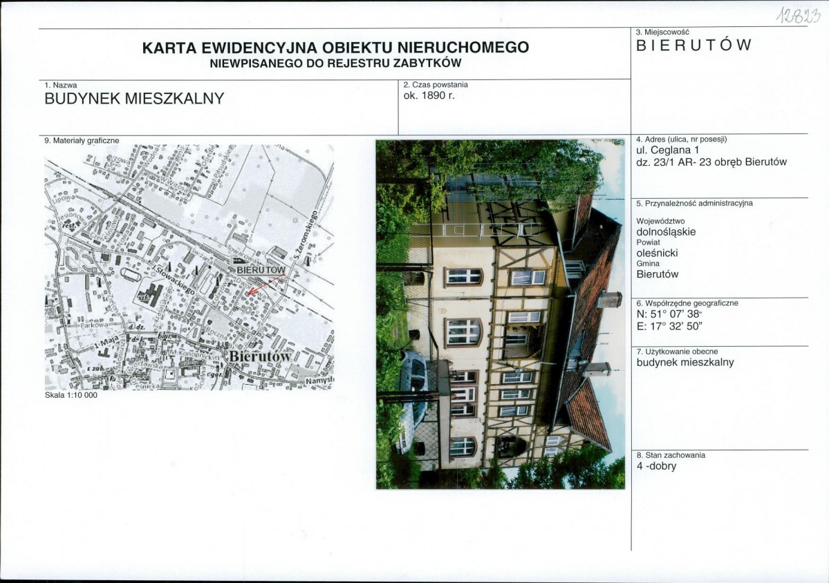 Karta obiektu niewpisanego do rejestru, skan nr 1