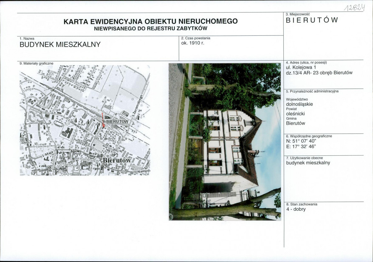Karta obiektu niewpisanego do rejestru, skan nr 1