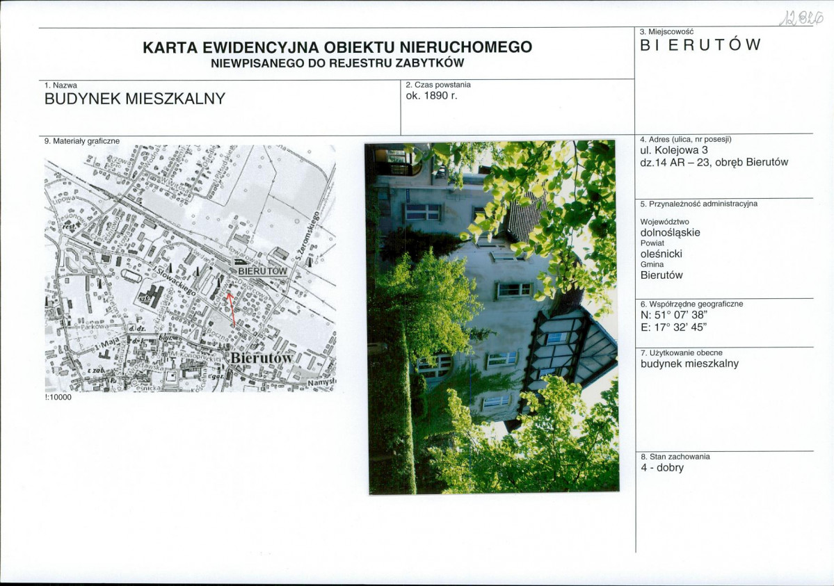 Karta obiektu niewpisanego do rejestru, skan nr 1