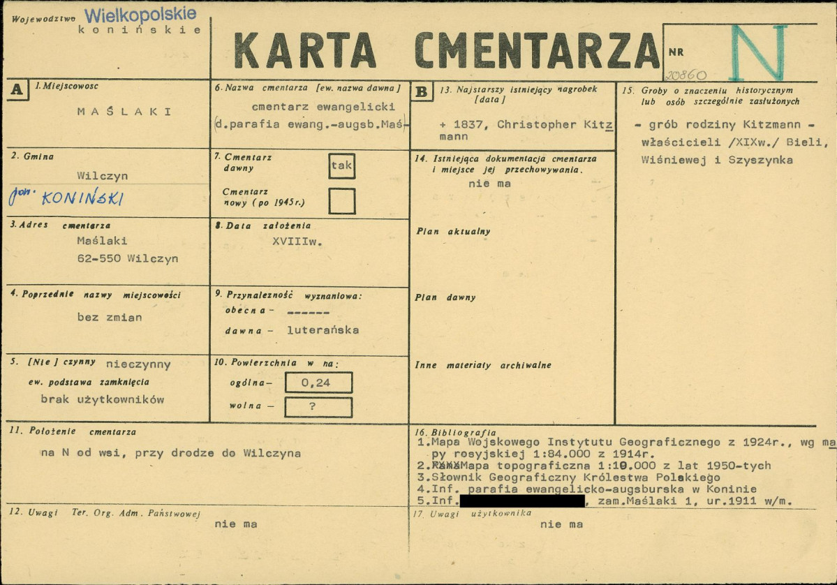 KC - Karta cmentarza, skan nr 1