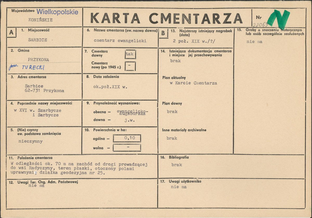 KC - Karta cmentarza, skan nr 1