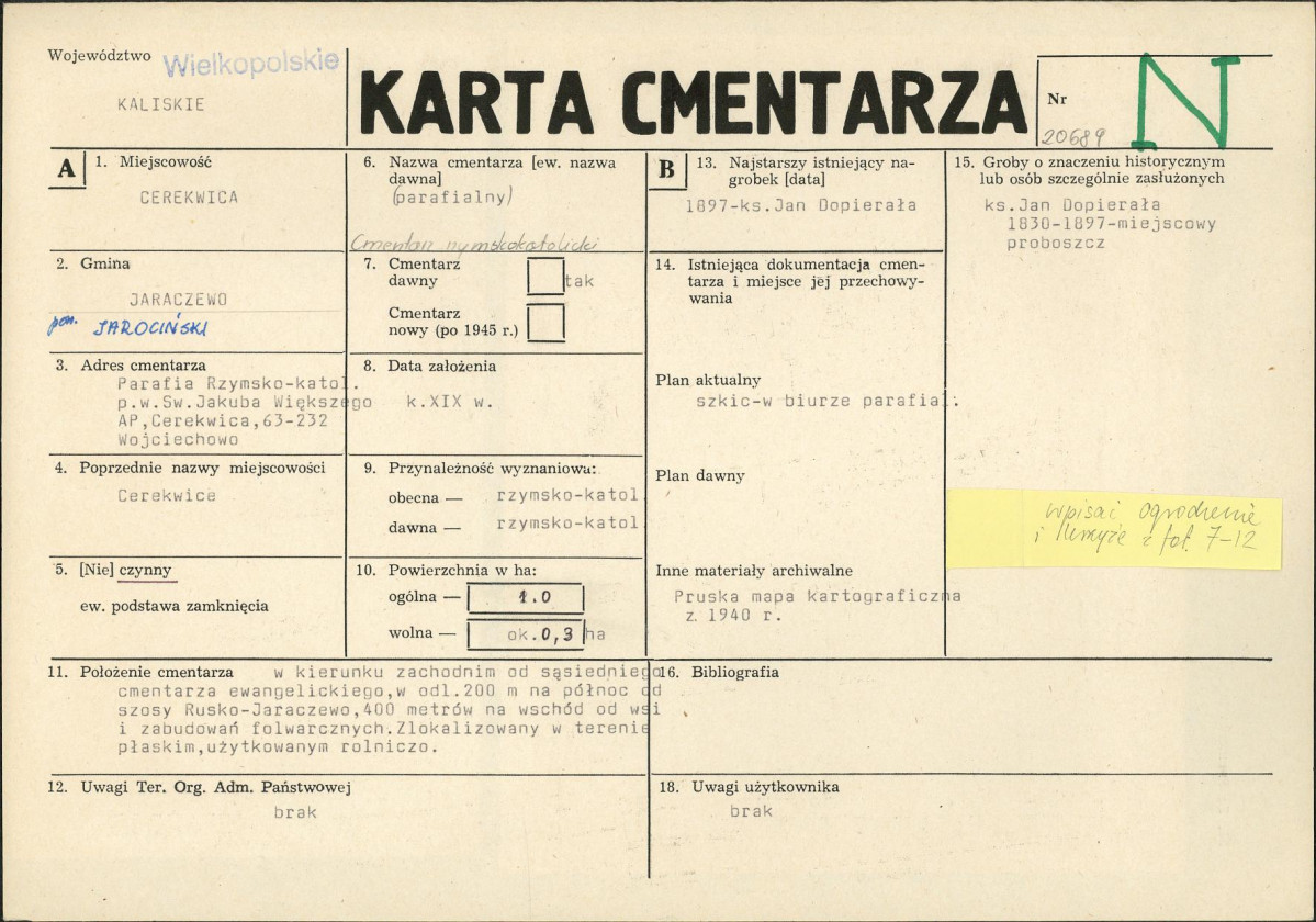 KC - Karta cmentarza, skan nr 1