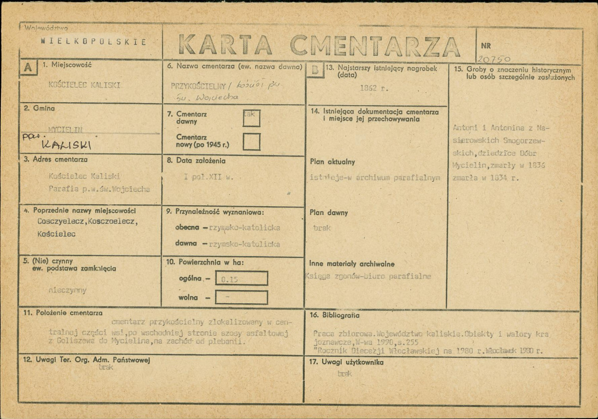 KC - Karta cmentarza, skan nr 1