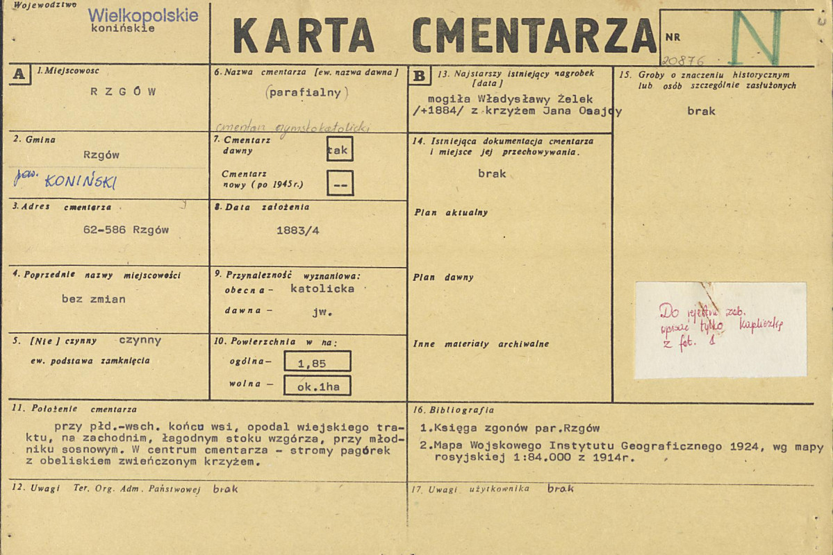 KC - Karta cmentarza, skan nr 1