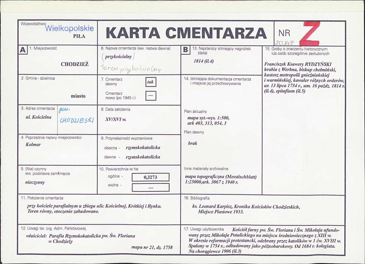 KC - Karta cmentarza, skan nr 1