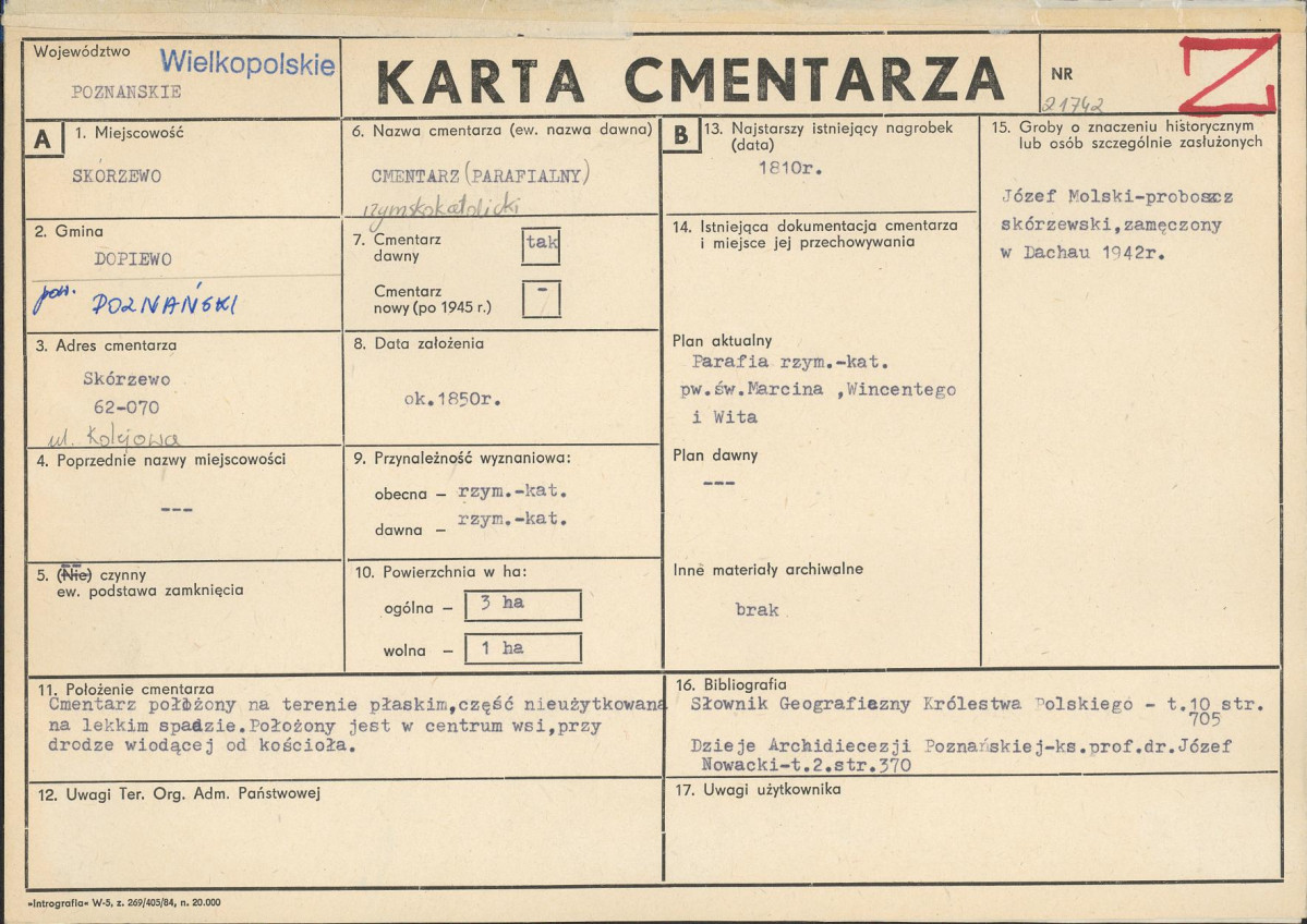 KC - Karta cmentarza, skan nr 1